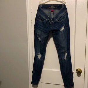 Skinny Fit, Low Waist, Ripped Blue Jeans